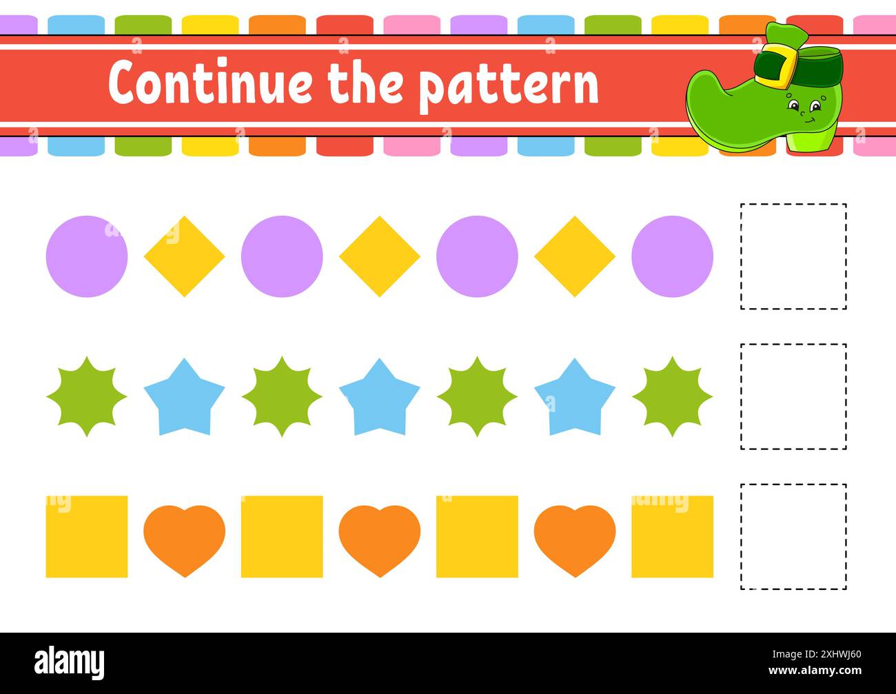 Das Muster fortsetzen. Arbeitsblatt zur Entwicklung von Schulungen. Spiel für Kinder. Aktivitätsseite. Puzzle für Kinder. Rätsel für Vorschule. Flach isolierter Vektor il Stock Vektor