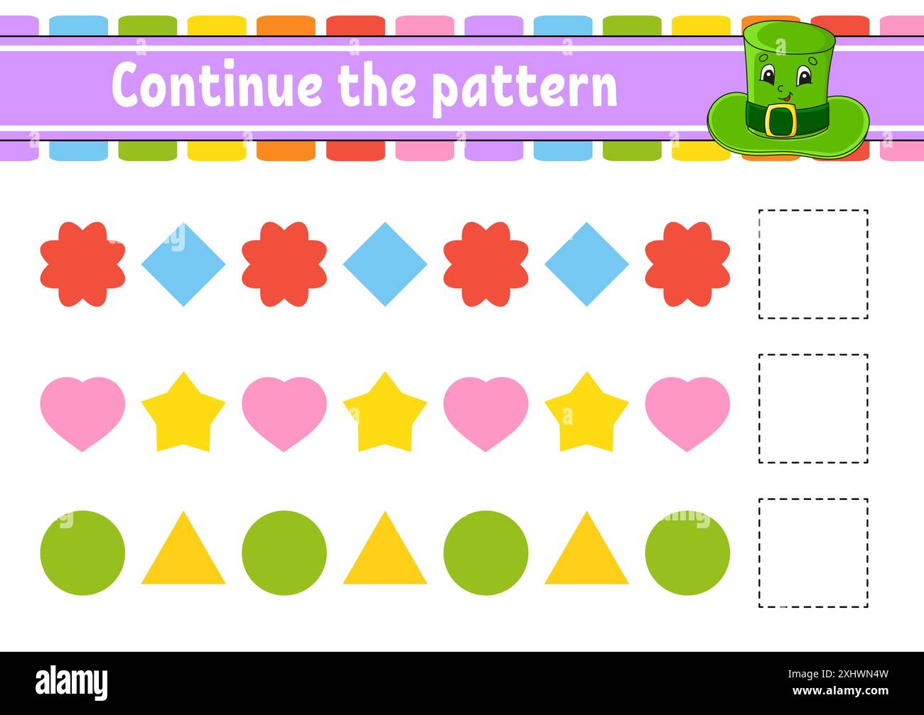 Das Muster fortsetzen. Arbeitsblatt zur Entwicklung von Schulungen. Spiel für Kinder. Aktivitätsseite. Puzzle für Kinder. Rätsel für Vorschule. Flach isolierter Vektor il Stock Vektor