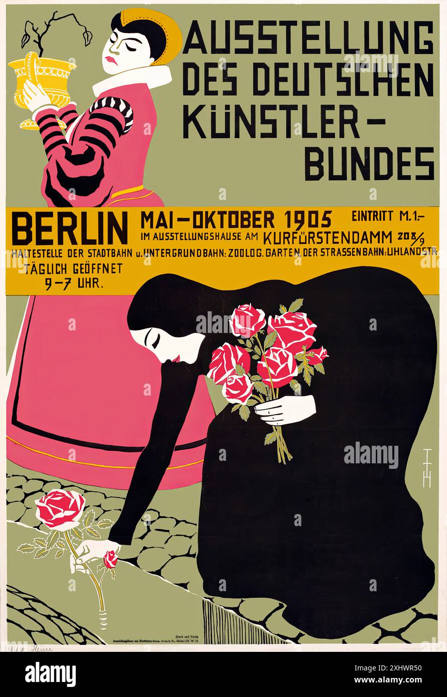 HEINE, Thomas Theodor (1867-1948). Ausstellung Deutsches Kunstler Bund, Berlin, 1905. - Art Nouveau-Vintage-Druck Stockfoto