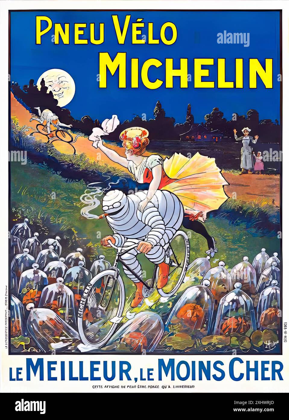 HINGRE Louis-Théophile - pneu Velo Michelin. - Art Nouveau-Vintage-Druck Stockfoto