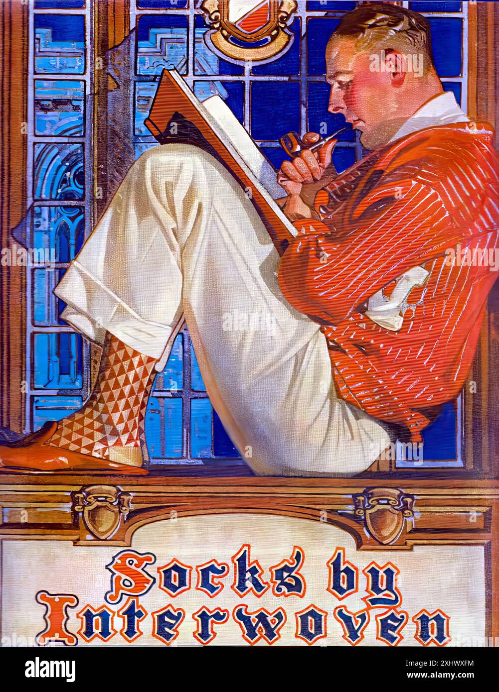 LEYENDECKER J-C (Joseph Christian, 1874-1951). Anzeige für Interwoven Socken, 1929. - Vintage-Illustration Stockfoto