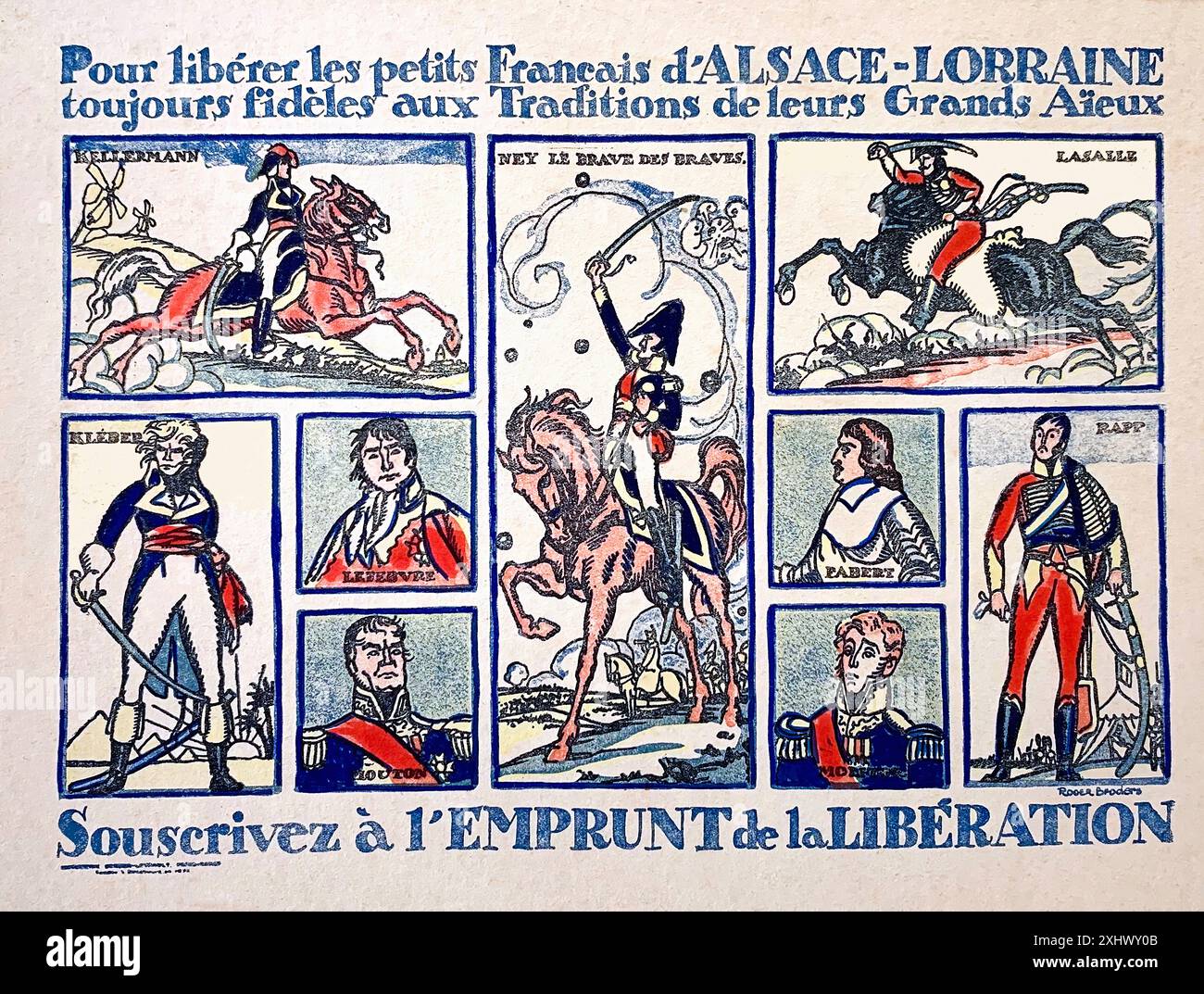 BRODERS Roger Pour Libérer les petits Francais d'Elsace-Lothringen 1918 - Vintage-Illustration Stockfoto