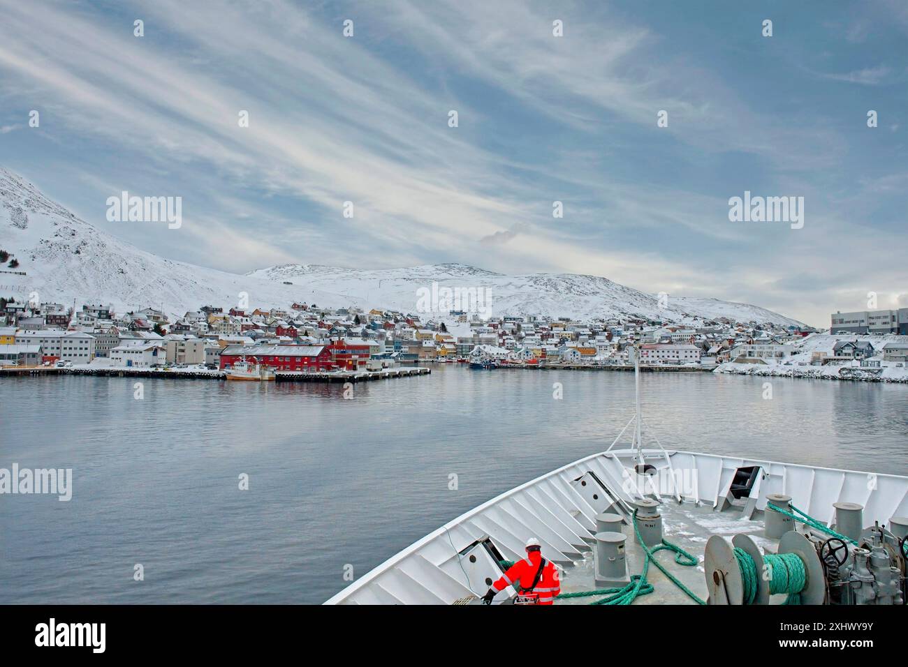 Der Stadthafen Honningsvag im arktischen Norwegen Stockfoto