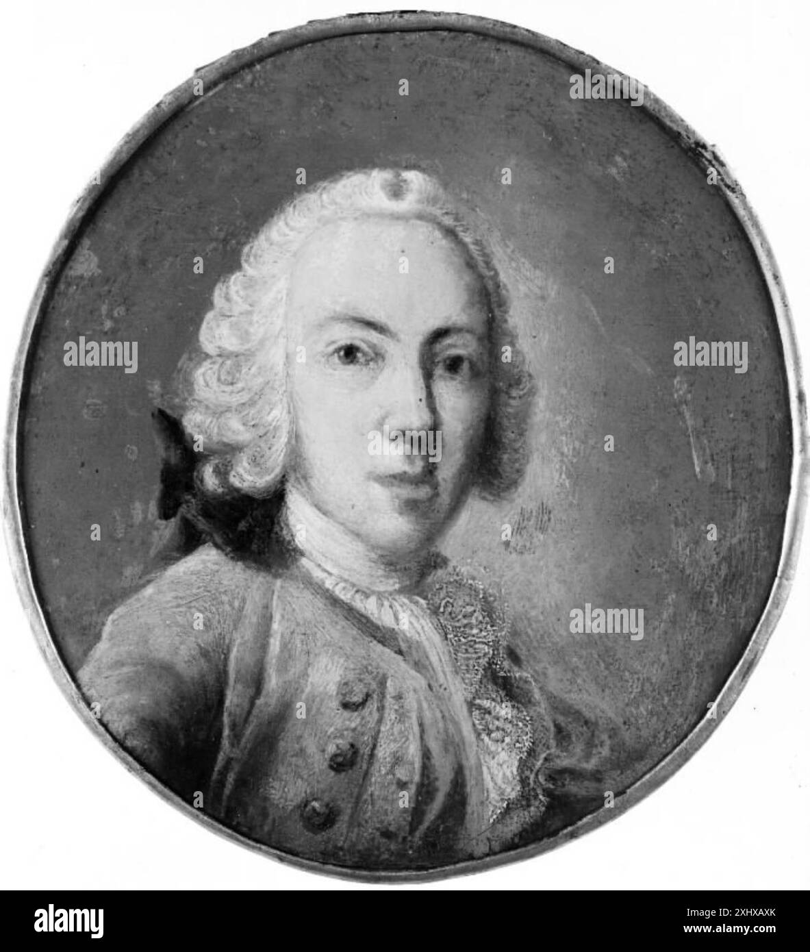 Eine Miniatur von Vigilius Eriksen, die ein männliches Motiv darstellt, das Gesichtszüge, Kleidung und Körperhaltung zeigt. Stockfoto