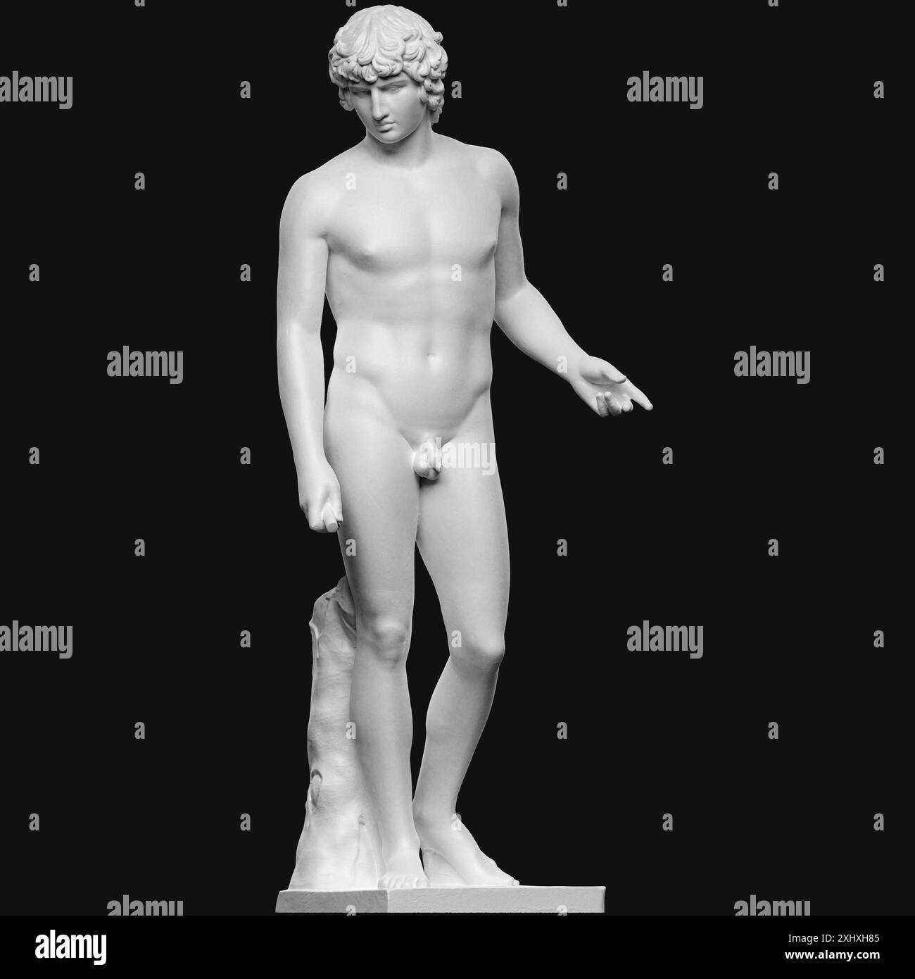 Statue eines stehenden Mannes, der als Antinoos aus der Sammlung Farnese identifiziert wurde, zeigt klassische Merkmale und Pose. Stockfoto