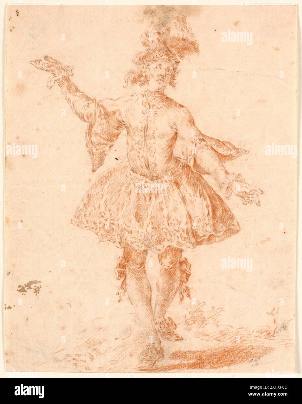 Stehende männliche Theaterfigur Le Coffre, Bénoit 1671 - 1722 Zeichnung Stående mandlig teaterfigur Stockfoto