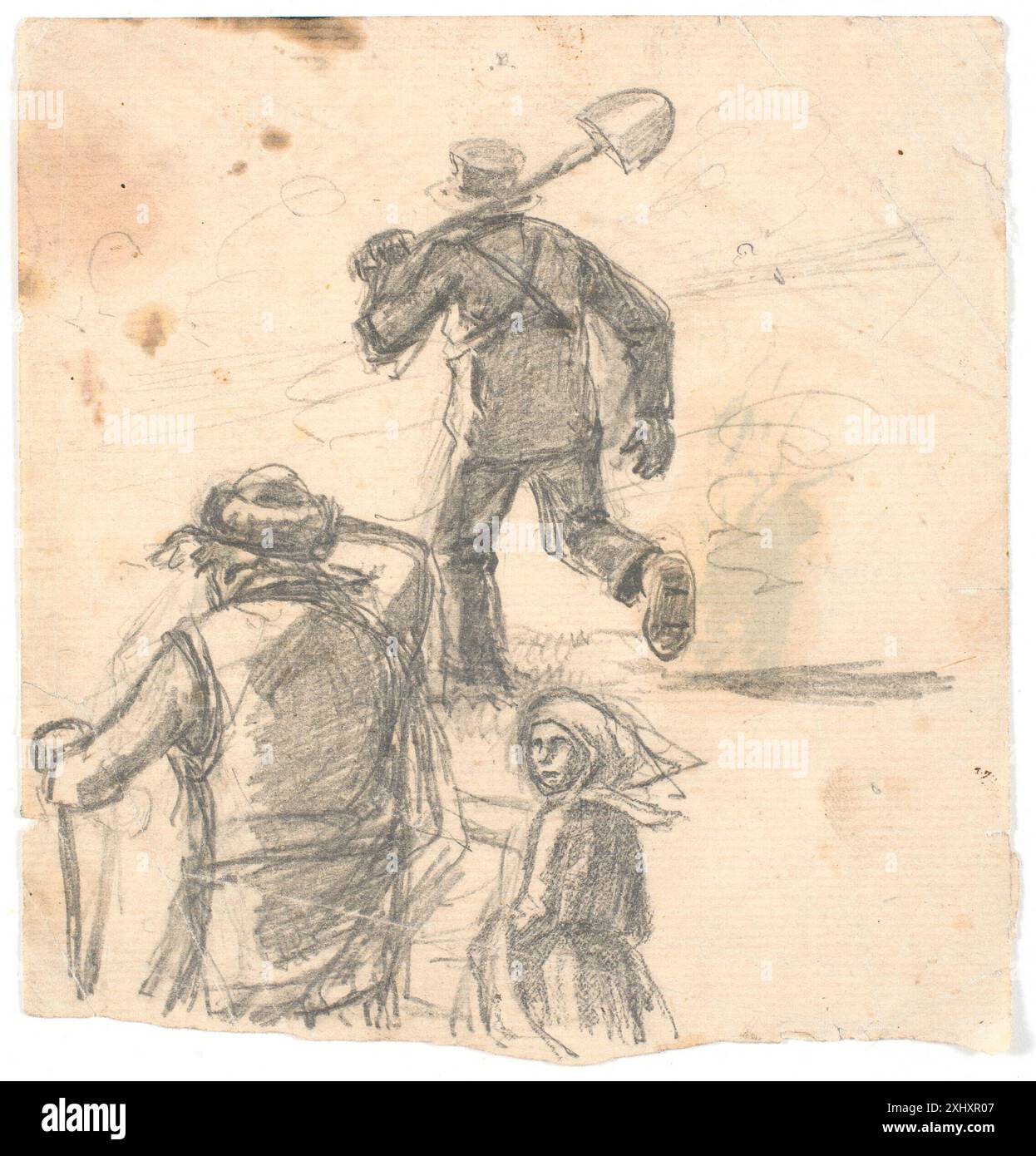 Zeichnung von Figurenstudien für ein Brandmarkenbild von Hans Smidth Stockfoto