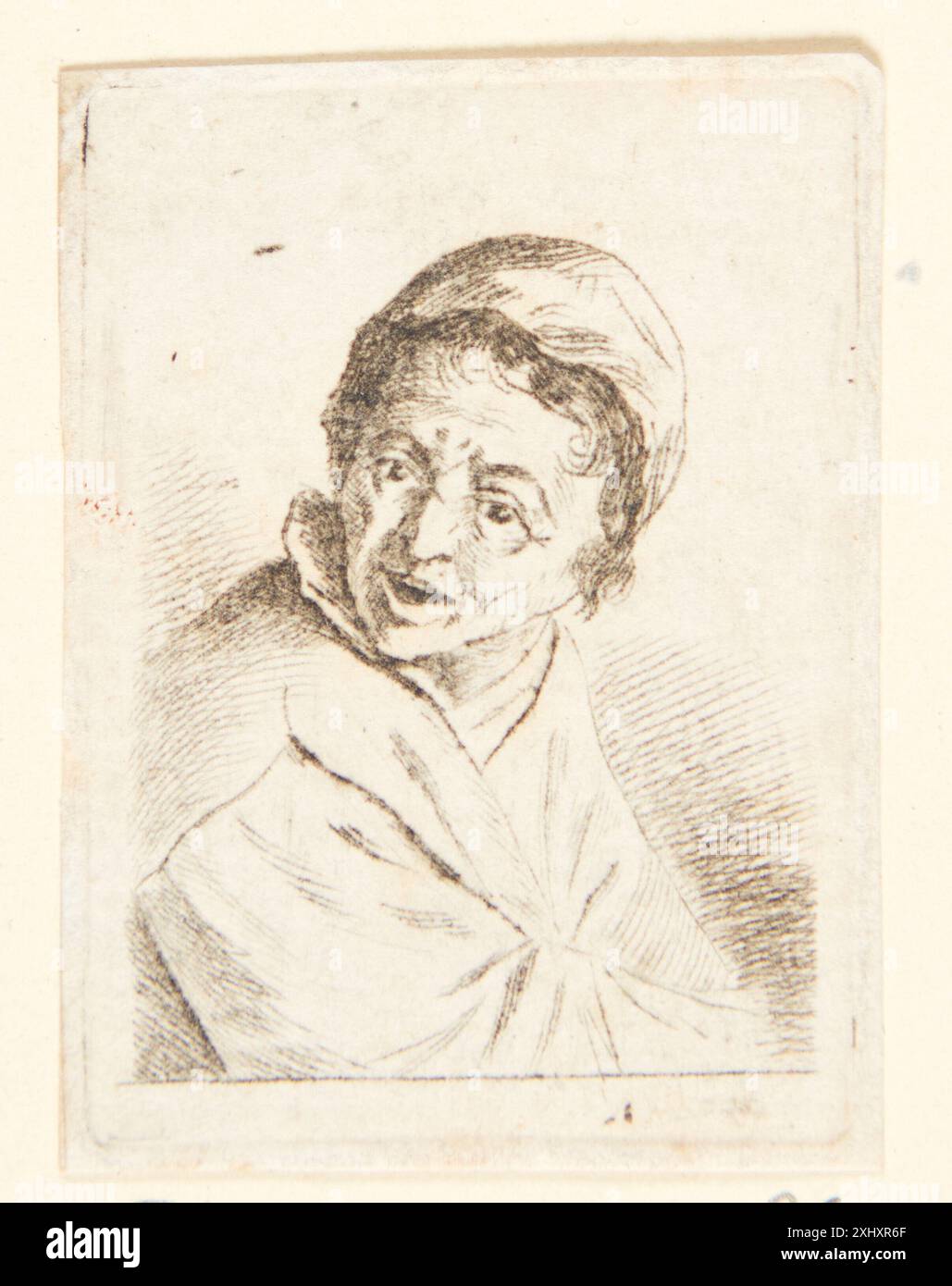 Ätzung von Cornelis Pietersz Bega, die die Brust einer Frau nach rechts zeigt, mit dem Kopf nach rechts gerichtet, Teil der niederländischen und flämischen Stiche und Stiche von 1450 bis 1700. Stockfoto