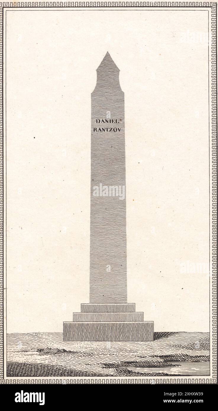 Diese Ätzung von J.F. Clemens nach Johannes Wiedewelt zeigt Daniel Rantzau mit Gesichtszügen, Kleidung, Haltung und formaler Porträtkomposition. Stockfoto