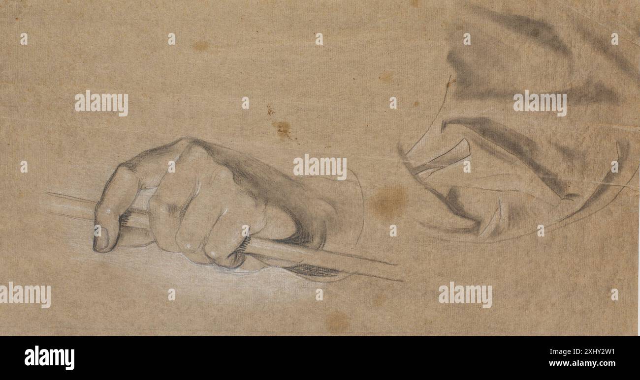 Studie einer Hand und einer Draperie Abildgaard, Nicolai 1743 - 1809 Zeichnung zwischen Formel und Freestyle, Nicolai Abildgaard und Maltechnik des 18. Jahrhunderts, Troels Filtenborg, S. 72, 2014 Studie af en hånd og et draperi Stockfoto