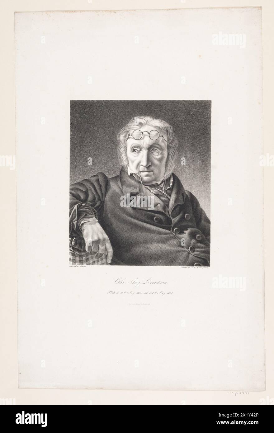 Christian August Lorentzen Kierkegaard, N. Chr. 1806 - 1882, Rørbye, Martinus 1803 - 1848 Lithograph, Print Danske portrætter i kobberstik, litografi og træsnit: en beskrivende fortegnelse, P.B.C. Westergaard, Nr. 7237, C 3997:1-2 da, 1930-1933 Christian August Lorentzen Stockfoto