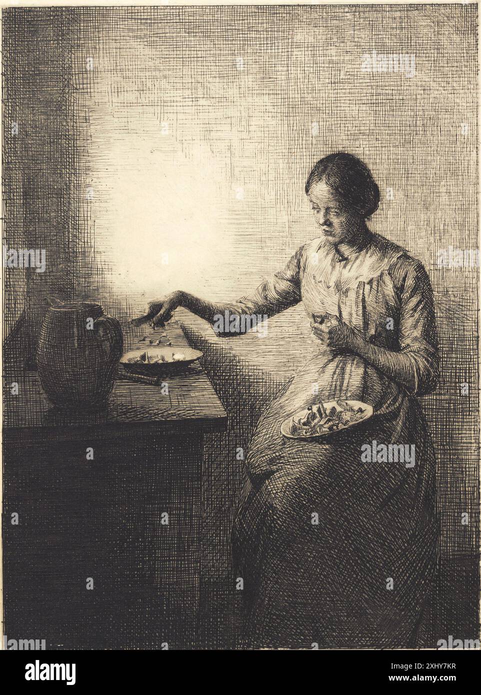 Eine Ätzung von Peter Ilsted (1861–1933), die Cantharelle-Pilze in einer detaillierten naturalistischen Komposition zeigt. Stockfoto