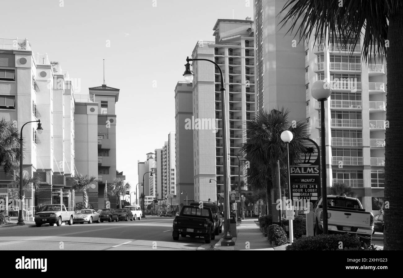 Luxuriöse Strandhotels am Grand Strand, Myrtle Beach, South Carolina. Hotels am Ocean Blvd. Stockfoto