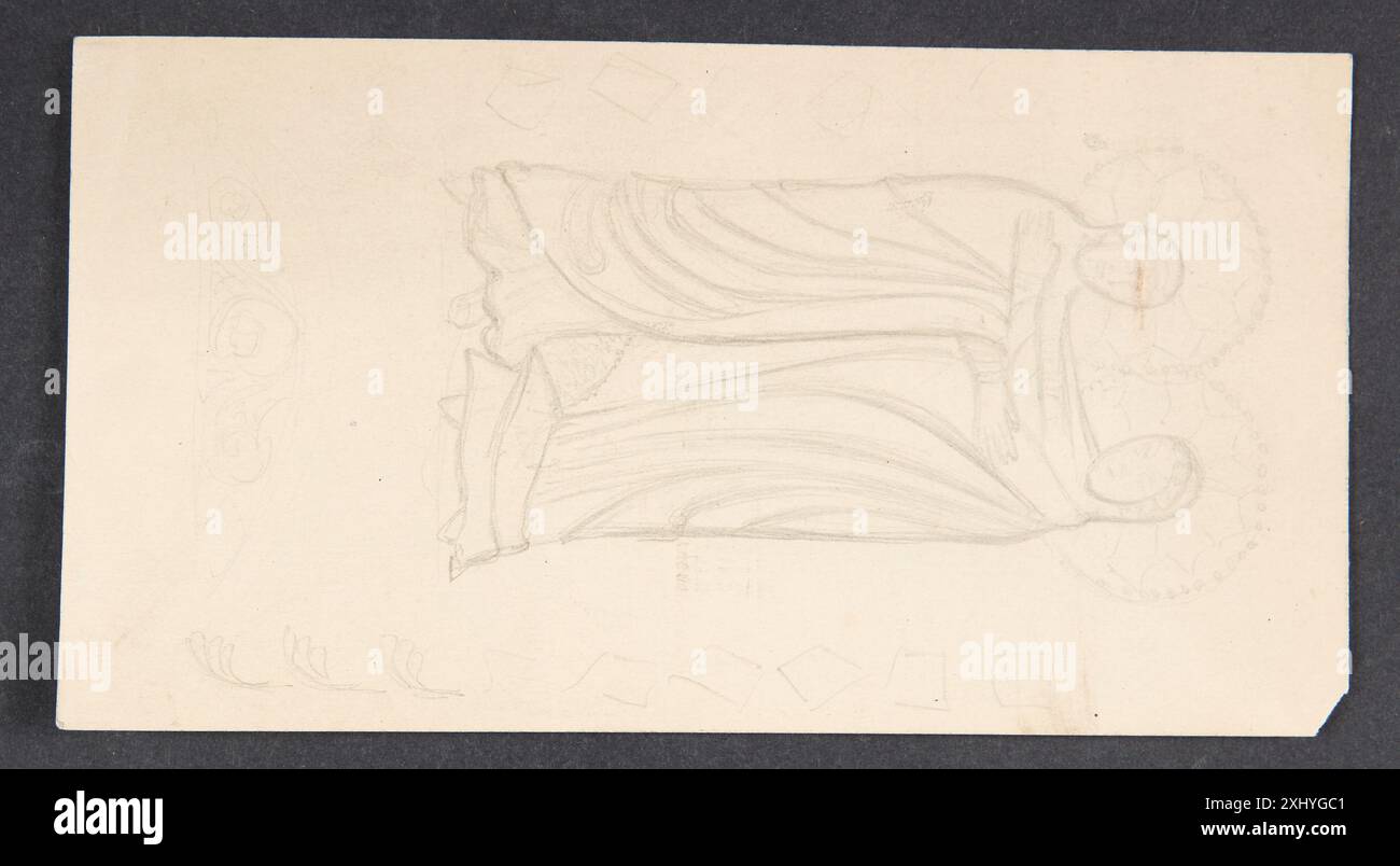 Zeichnung von Agnes Slott-Møller, die zwei weibliche Heilige umarmen, möglicherweise zwei Figuren namens Maria. Das Kunstwerk ist ein Werk aus dem 19. Bis 20. Jahrhundert, das in einem zeichnenden Medium ausgeführt wurde. Stockfoto