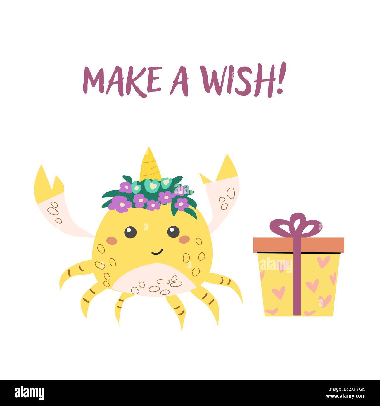 Kindergeburtskarten-Vorlage. Feierliches Design zum Jubiläum. Niedliches Tier mit Geschenk. Stock Vektor