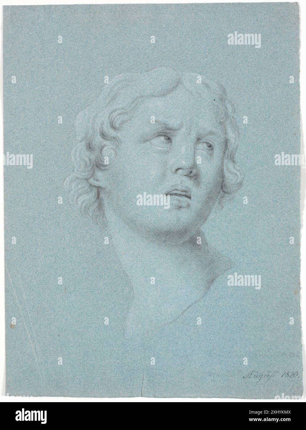 Zeichnung von Martinus Rørbye, die den Kopf einer Frau dreiviertel nach rechts zeigt, wobei der Schwerpunkt auf Gesichtszügen und Profil liegt. Stockfoto