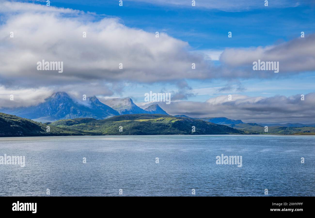 Der Kyle of Tongue bei Flut mit Ben loyal im Hintergrund, Sutherland, Schottland Stockfoto