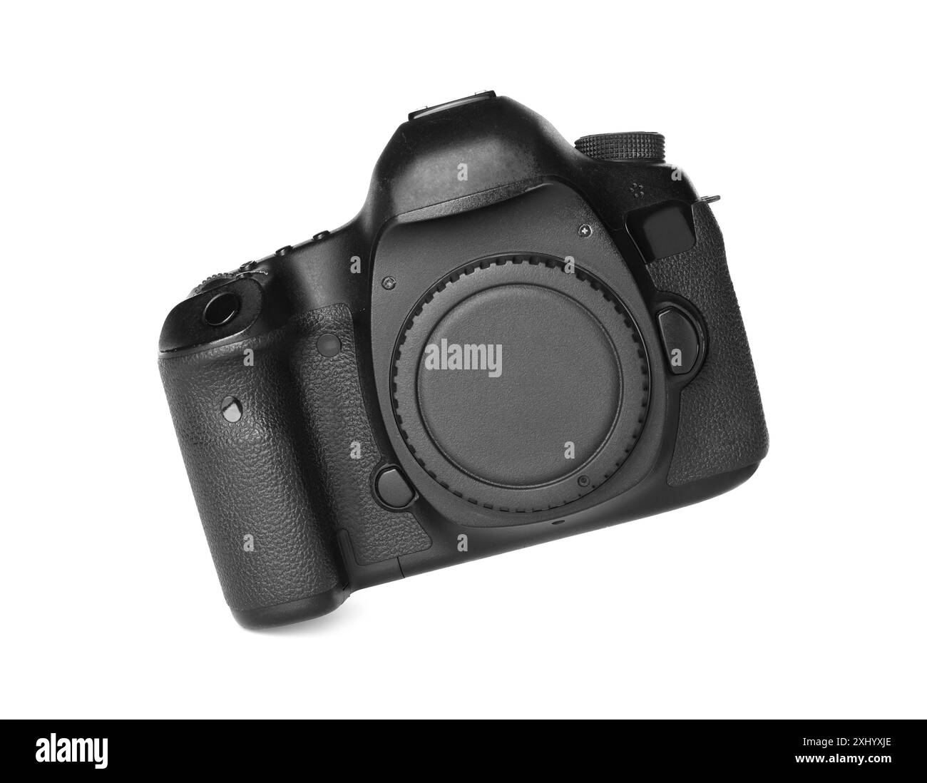 Moderne Digitalkamera, isoliert auf Weiß. Fotoausrüstung Stockfoto