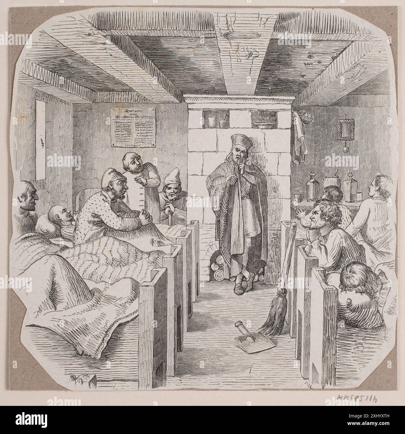 Eulenspiele als Doktor Dahl, Balzer 1825 - 1893, Flinch, Andreas 1813 - 1872, Frølich, Lorenz 1820 - 1908 Holzschnitt, Druck Lorens Frölich: Fortegnelse über Kunstnerens Illustrationer, Raderinger m.m., Pietro Krohn, Nr. 277, 1612, 1900 Uglspil som doktor Stockfoto