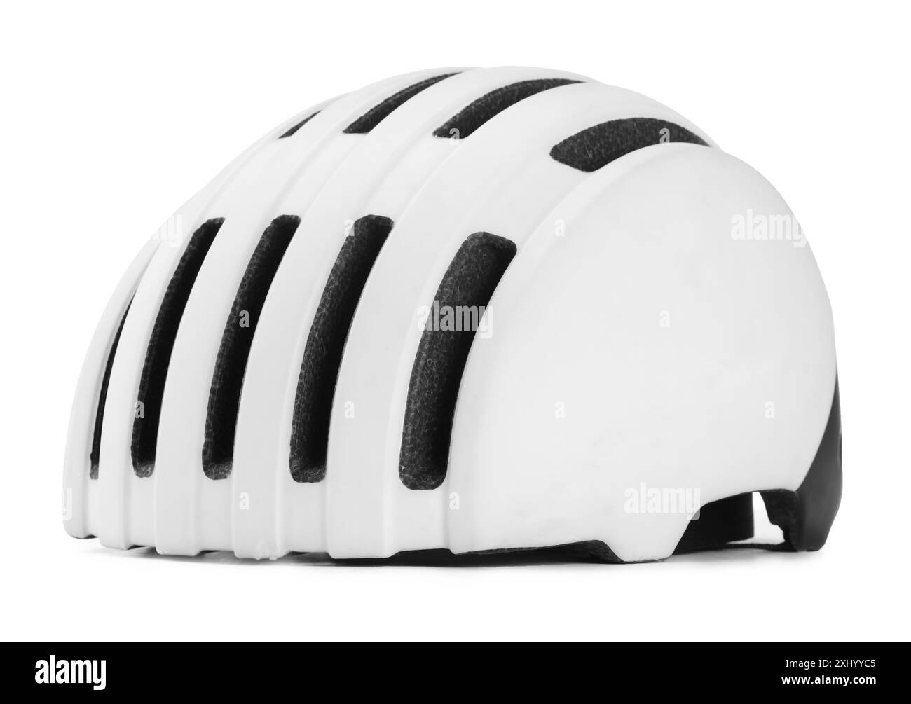 Neuer moderner Fahrradhelm isoliert auf weiß Stockfoto