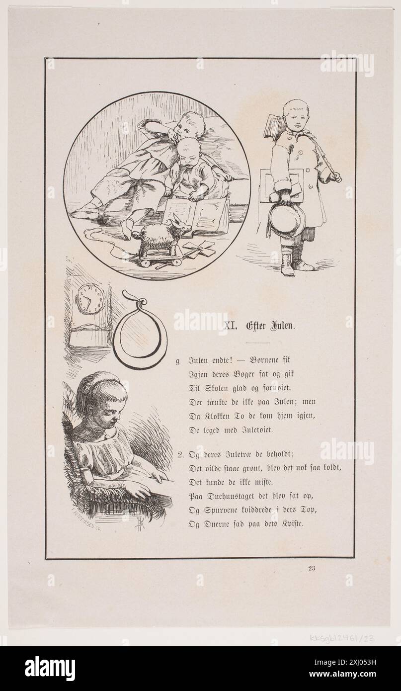 Illustration zu Johan Krohn, 'Peters Christmas Hendriksen, F. 1847 - 1938, Krohn, Pietro Købke 1840 - 1905, Fr. Wøldikes Forlag 1855 Xylograph, Druckillustration Till Johan Krohn, 'Peters jul Stockfoto