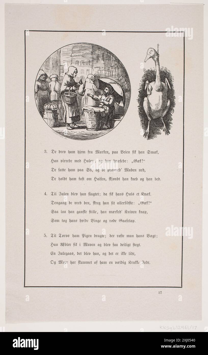 Illustration zu Johan Krohn, 'Peters Christmas Hendriksen, F. 1847 - 1938, Krohn, Pietro Købke 1840 - 1905, Fr. Wøldikes Forlag 1855 Xylograph, Druckillustration Till Johan Krohn, 'Peters jul Stockfoto