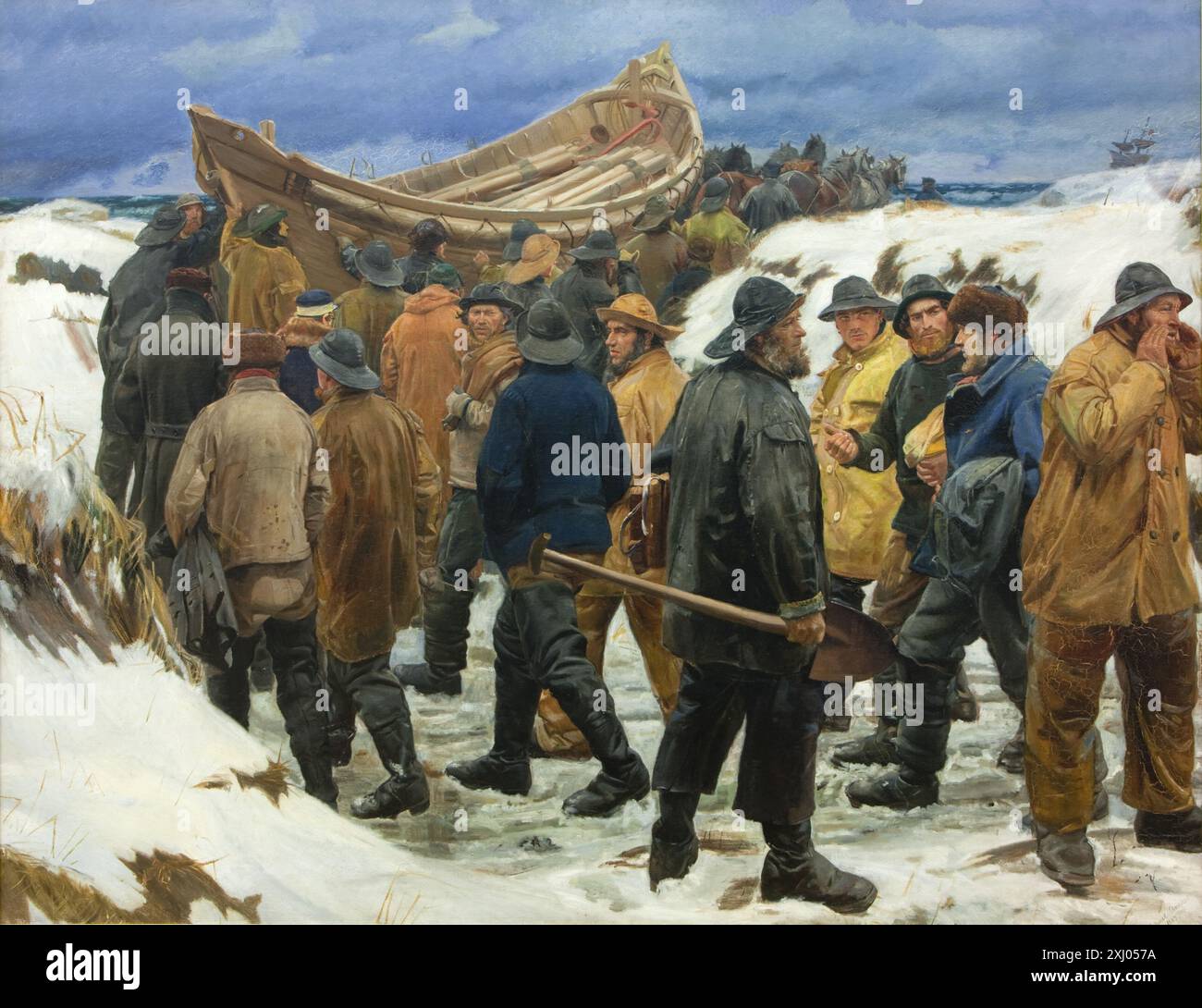 Das Rettungsboot wird durch die Dünen Ancher geführt, Michael 1849–1927 Gemälde Michael Ancher og det moderne gennembrud 1880–1890: en hel Art ny billeder og bedre billeder fik overhaand=en hel Art ny billeder og bedre billeder fik overhånd, Elisabeth Fabritius, afb. S. 111 Abb. 103 f), S. 11-13 (Komposition, Annahme), 2000-042, 1999. Lysets malere: nordisk malerkunst fra klassicisme til modernisme, Bengt-Arne Person, omt. S. 37, 2000-393, 1999. Die Seele des Nordens: Eine Sozial-, Architektur- und Kulturgeschichte der nordischen Länder, 1700-1940, Neil Kent, afb. S. 176 Abb. 23 (s/h), omt. S. Stockfoto