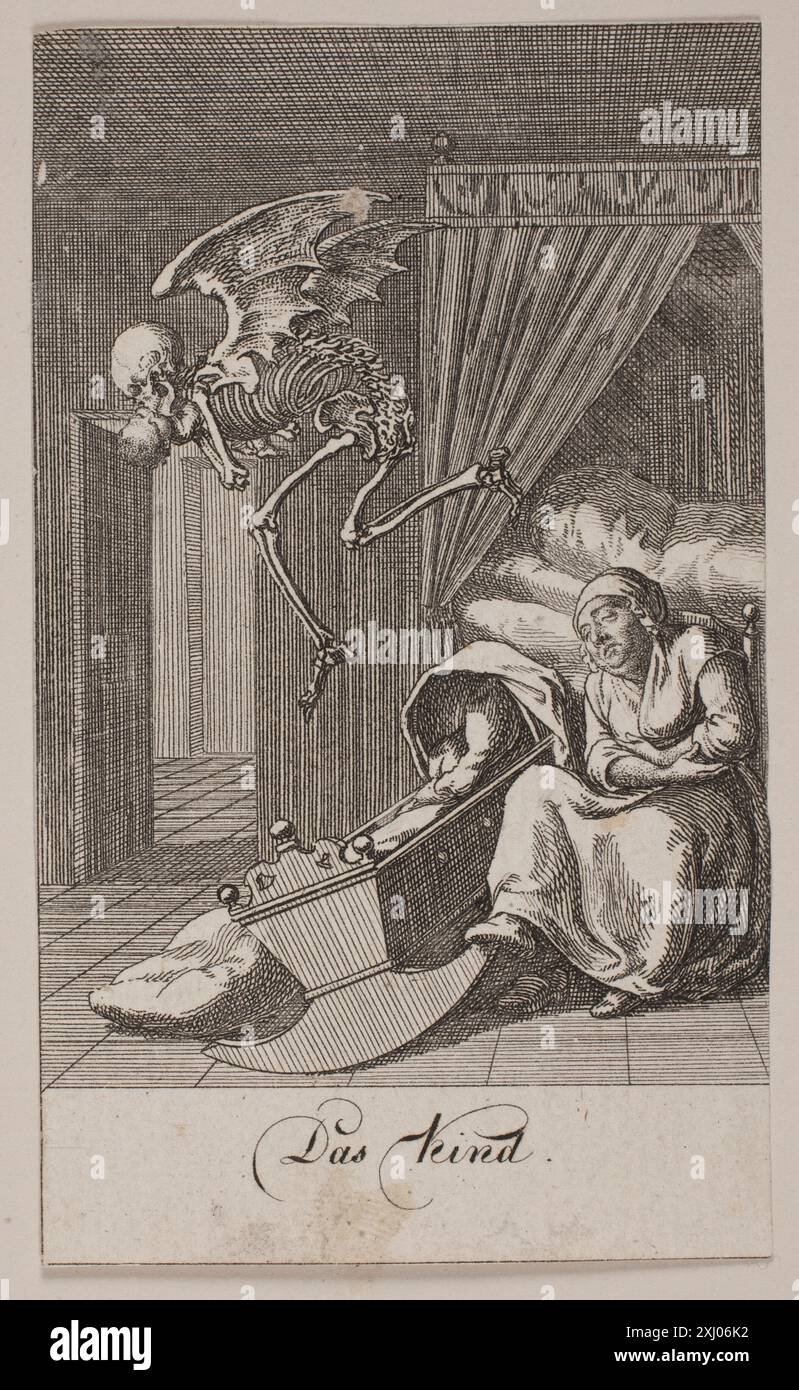 Gravur von Daniel Nikolaus Chodowiecki, die ein Kind darstellt und Gesichtszüge, Körperhaltung und Kleidung im häuslichen oder sozialen Kontext zeigt. Stockfoto
