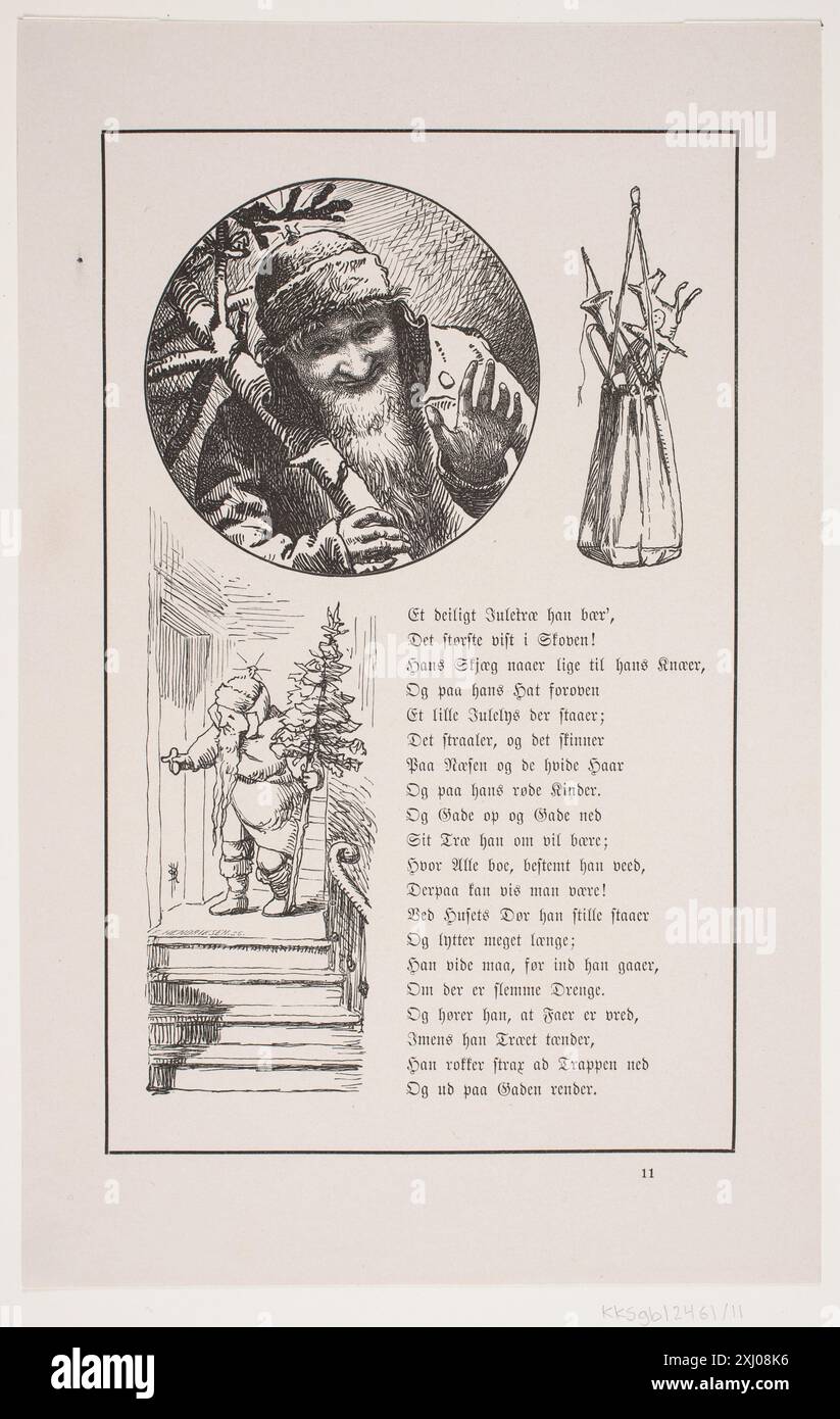 Illustration zu Johan Krohn, 'Peters Christmas Hendriksen, F. 1847 - 1938, Krohn, Pietro Købke 1840 - 1905, Fr. Wøldikes Forlag 1855 Xylograph, Druckillustration Till Johan Krohn, 'Peters jul Stockfoto