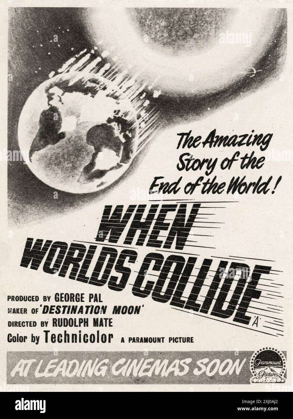 Werbespot für WHEN WORLD COLLIDE 1951 Regisseur RUDOLPH MATE Produzent GEORGE PAL Paramount Pictures Stockfoto