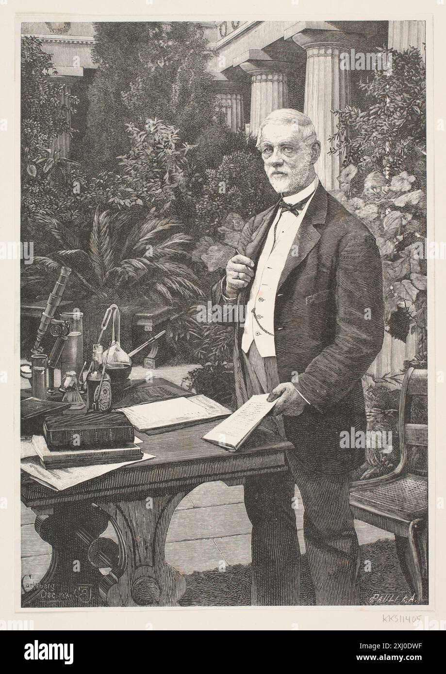 Jacob Christian Jacobsen Pauli, Georg 1838 - 1928, Jerndorff, August 1846 - 1906 Xylograph, Print Danske portrætter i kobberstik, litografi og træsnit: en beskrivende fortegnelse, P.B.C. Westergaard, Nr. 5722, C 3997:1-2 da, 1930-1933 Jacob Christian Jacobsen Stockfoto