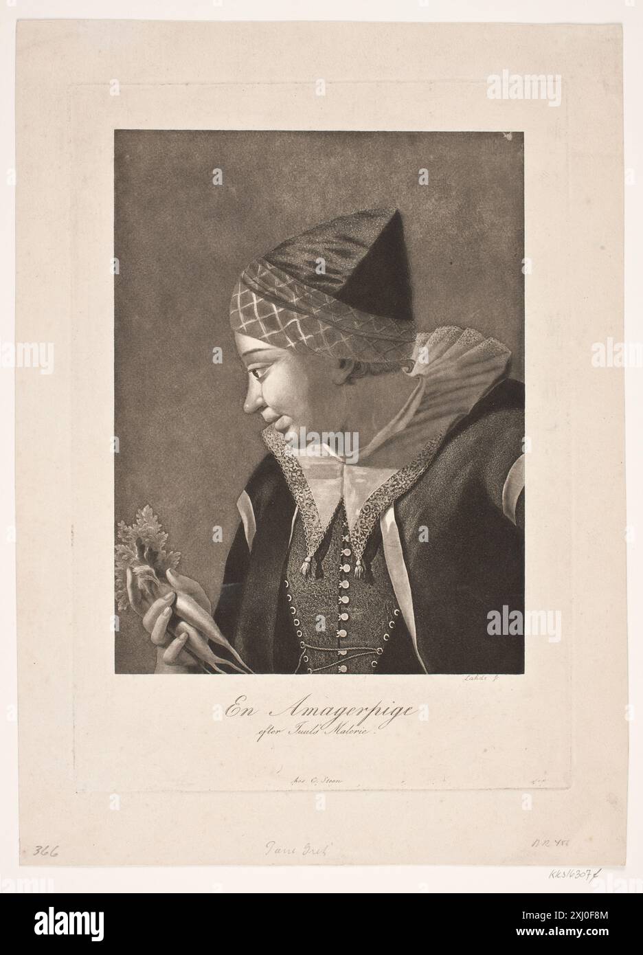 An amager Girl Lahde, Gerhard Ludvig 1765 - 1833, Juel, Jens 1745 - 1802, Steen, C. 1700 - 1800 Gravur, Print EN Amagerpige Stockfoto