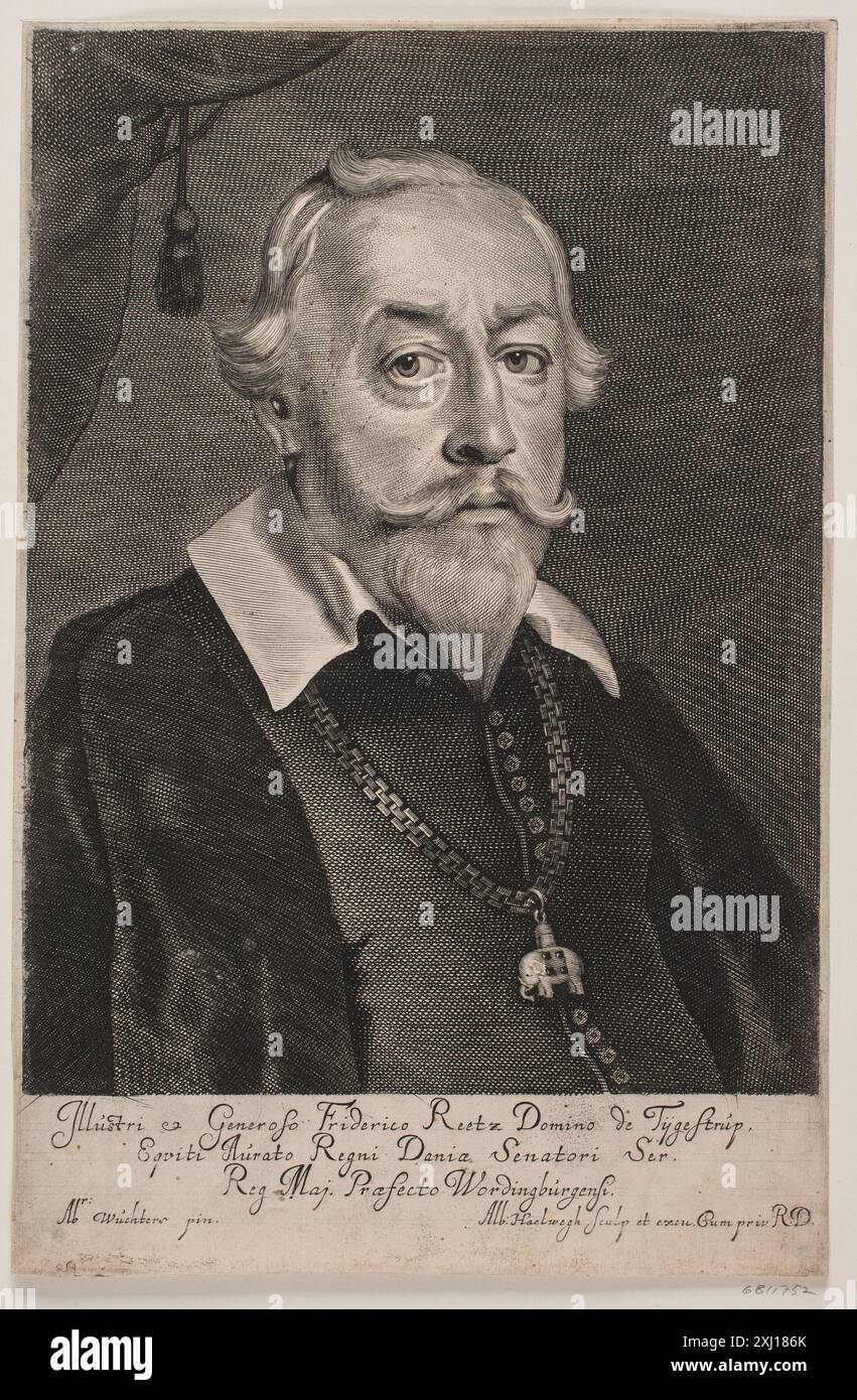 Frederik Reedtz Haelwegh, Albert 1598 - 1673, Wuchters, Abraham 1608 - 1682 Kupferstich, Druck Kobberstikkeren Albert Haelwegh, Jørgen Sthyr, Nr. 168-180; omt. S. 38-40, 14099, 1938. Geschichte der königlichen Kupferstichsammlung zu Copenhagen: ein Beitrag zur Geschichte der Kunst und Ergänzung der Werke von Bartsch und Brulliot, Baron C.F. von Rumohr, Nr. 86, 14269, 1835. Hollsteins niederländische und flämische Radierungen, Stiche und Holzschnitte 1450-1700 (Band VIII), Goltzius - Heemskerck, F.W.H. Hollstein, Nr. 86, C 38945, 1953. Danske portrætter i kobberstik, litografi og træsnit: en beskrivende Stockfoto