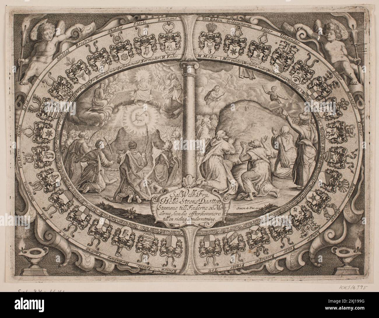 Kupferstich von Simon de Pas, der Helle Steensdatters Gedächtnisbogen darstellt, Teil der Stiche dänischer Künstler aus der christlichen IV. Zeit des frühen 17. Jahrhunderts. Stockfoto