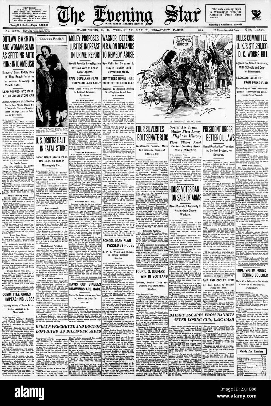 The Evening Star feat the Death of Outlaws Bonnie and Clyde 23. Mai 1934 Stockfoto