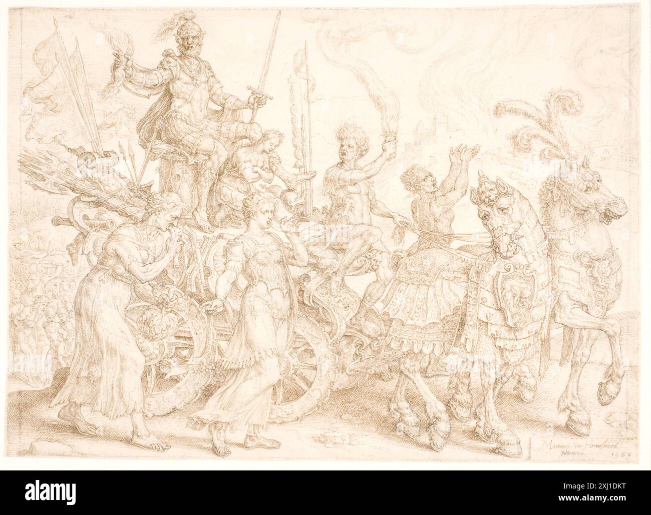 Triumphwagen. Bellum (Krieg) Heemskerck, Maarten van 1498 1574