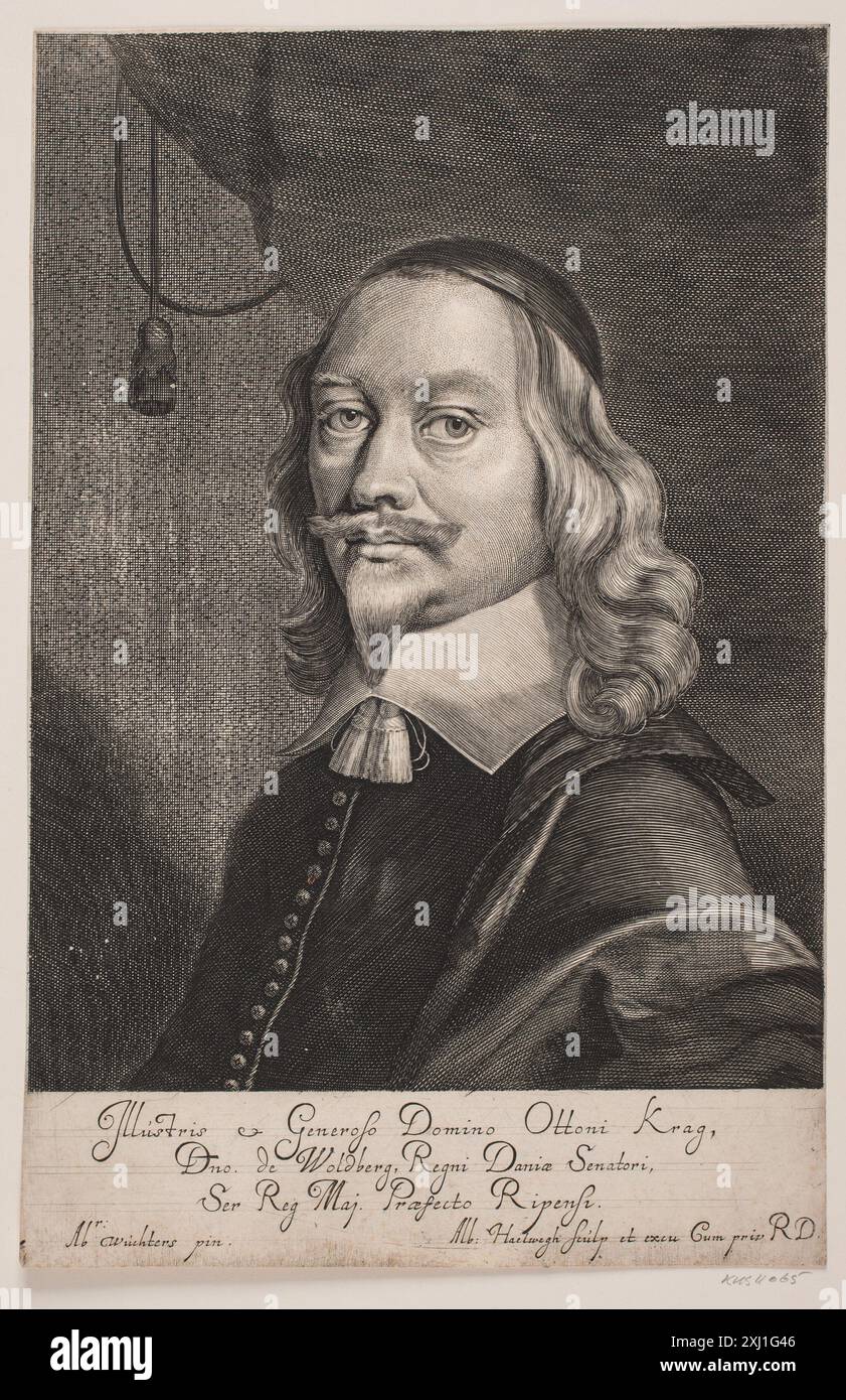 Otto Krag Haelwegh, Albert 1598 - 1673, Wuchters, Abraham 1608 - 1682 Kupferstich, Druck Kobberstikkeren Albert Haelwegh, Jørgen Sthyr, Nr. 168-180; omt. S. 38-40, 14099, 1938. Geschichte der königlichen Kupferstichsammlung zu Copenhagen: ein Beitrag zur Geschichte der Kunst und Ergänzung der Werke von Bartsch und Brulliot, Baron C.F. von Rumohr, Nr. 67, 14269, 1835. Hollsteins niederländische und flämische Radierungen, Stiche und Holzschnitte 1450-1700 (Band VIII), Goltzius - Heemskerck, F.W.H. Hollstein, Nr. 67, C 38945, 1953. Danske portrætter i kobberstik, litografi og træsnit: en beskrivende forte Stockfoto