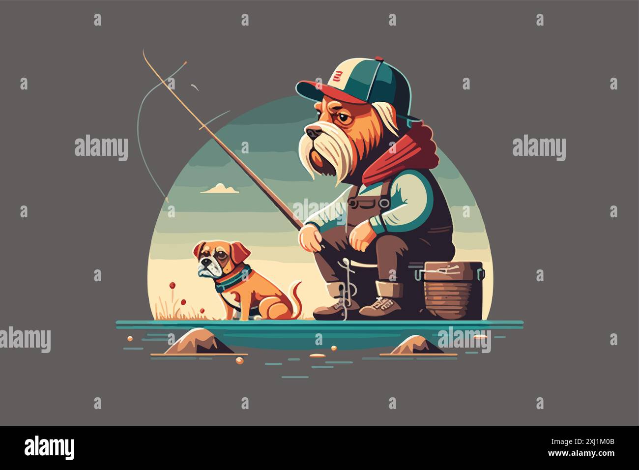 Fisherman Dog Vektor-Illustration Stock Vektor