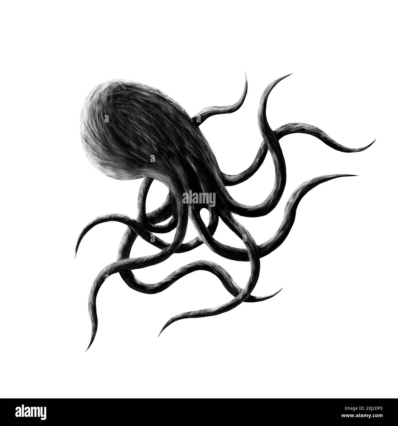 Oktopus, Schwarzweiß-Illustration, dunkle Gothic-Kunst Stockfoto