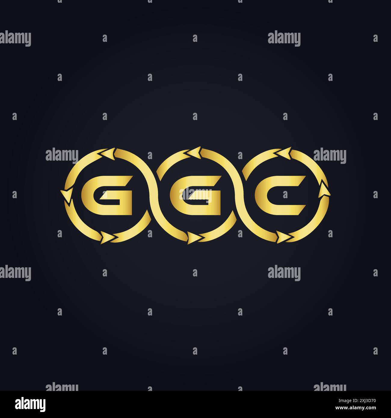 GGC-Logo. AUSFÜHRUNG G C. Weißer GGC-Buchstabe. GGC, G G C-Letter-Logo. Logodesign mit G C-Buchstaben in GOLD, GOLDENES LOGO, DREI, Stil. Letter-Logo-Set Stock Vektor