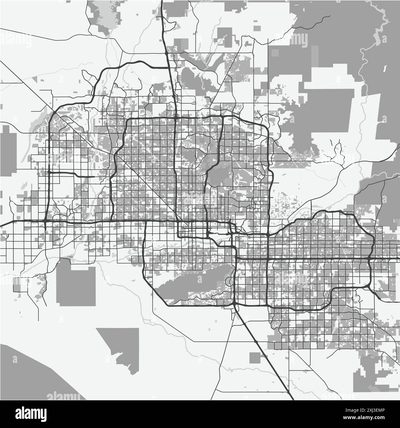 Karte von Phoenix in Arizona in Graustufen. Enthält mehrschichtigen Vektor mit Straßen, Wasser, Parks usw. Stock Vektor