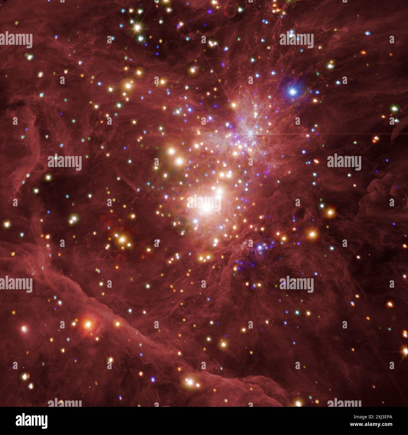 Großer Raum. Juli 2024. Dies ist ein zusammengesetztes Bild vom Chandra X-ray Observatory der NASA und dem James Webb Space Telescope. Abgebildet ist der Orionnebel, eine riesige Wolke, in der sich Sterne bilden. Diese Region befindet sich immer noch in der Milchstraße-Galaxie und ist etwas weiter von unserem Heimatplaneten entfernt, etwa 1.500 Lichtjahre entfernt. Wenn Sie direkt unter die Mitte der drei Sterne schauen, aus denen der Gürtel im Sternbild Orion besteht (Credit Image: © Chandra X-ray/NASA/CXC/SAO/ZUMA Press Wire), NUR REDAKTIONELLE VERWENDUNG! Nicht für kommerzielle ZWECKE! Stockfoto