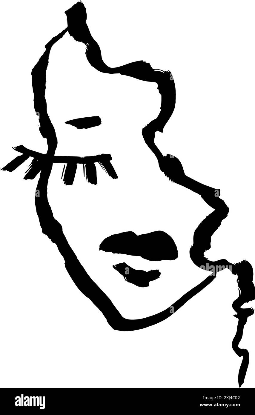 Zeitgenössisches Trockenes Pinsel Abstraktes Modernes Mädchen Porträt. Stock Vektor