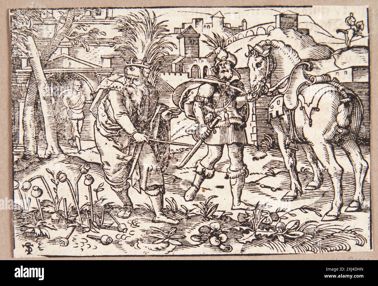 Tarquinus Superbus und Sextus' Gesandter im Garten Stimmer, Tobias 1539 - 1584, Rihel, Theodosius 1557 - 1621 Holzschnitt, Druck Hollsteins deutsche Stiche, Radierungen und Holzschnitte 1400-1700 (Bd. LXXX - LXXXII), Tobias Stimmer (Fortsetzung), Dieter Beaujean, 344, C 57629, 2014. the Illustrated Bartsch 19, Part 2, German Master of the 16th Century, Hans Rudolf Manuel (Deutsch), Tobias Stimmer: Hans Rudolf Manuel (Deutsch), Tobias Stimmer, Jane S. Peters, 64.13, C 36194, 1988 Tarquinius Superbus og Sextus' Udsend i haven Stockfoto