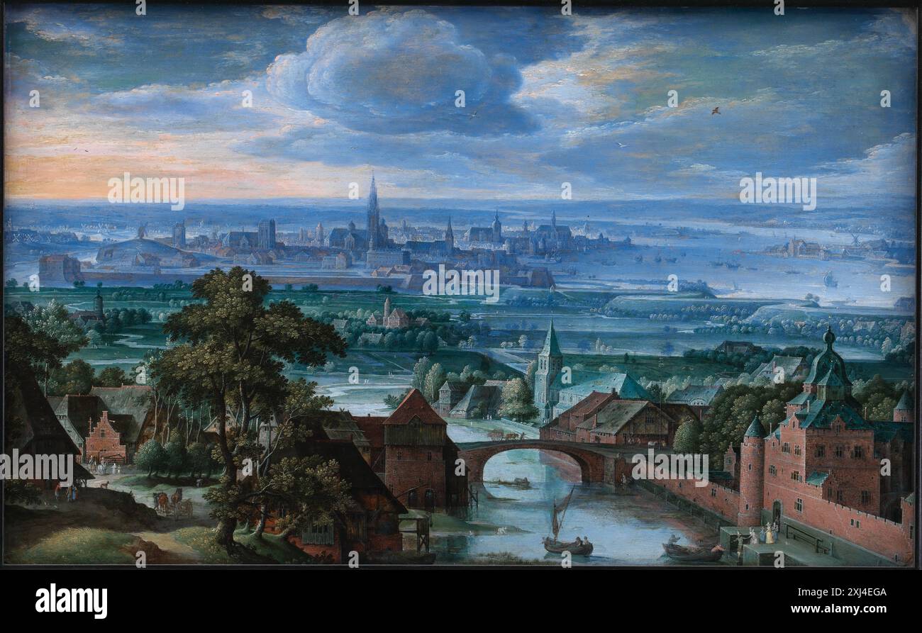 Landschaft mit Blick auf Antwerpen Bol, Hans 1534 - 1593 Gemälde Landschaft mit Blick auf Antwerpen Stockfoto