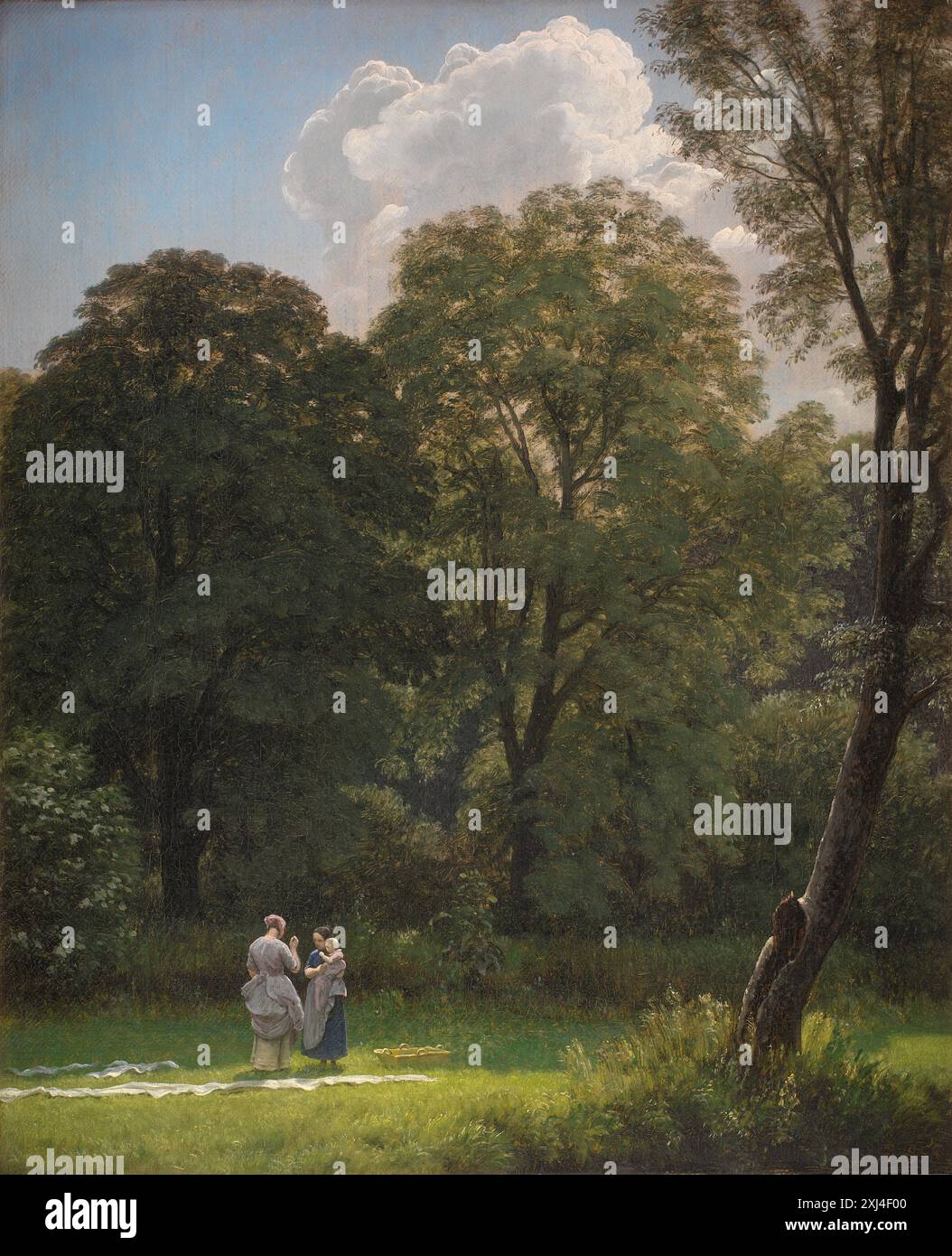 Bleaching Linen in a Clearing Skovgaard, P.C. 1817 - 1875 Gemälde I lyset af Holland: mesterværker fra hollandsk og dansk guldalder, Lene Bøgh Rønberg, 66-67 (smlgn. Med Cuyp-landskab i Rijksmuseum inv.nr. SK-A-78), afb. S. 68, Nr. 33 f), S. 167 Kat. 33 Kranke. f), omt. S. 179, 2001-066, 2001. Zwei goldene Zeitalter: Meisterwerke der niederländischen und dänischen Malerei, Lene Bøgh Rønberg, S. 66-67 (smlgn. Med Cuyp-landskab i Rijksmuseum inv.no). SK-A-78), afb. S. 68, Nr. 33 f), S. 167 Kat. 33 Kranke. f), omt. S. 179, 2001-085, 2001. Halb Kilometer Stof - eller hvordan et Museum arbejder med dragter, Tove Engel Stockfoto