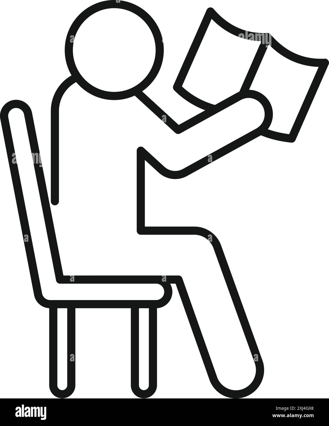 Liniendikone eines Mannes, der auf einem Stuhl sitzt und ein Buch liest Stock Vektor