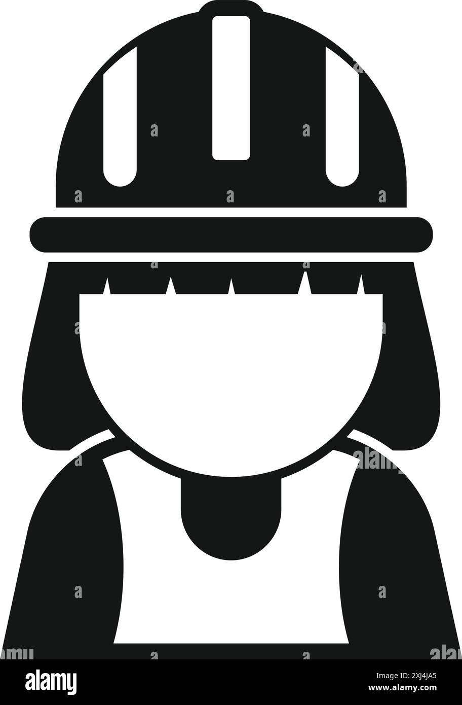 Schwarz-weiße Ikone einer Bauarbeiterin mit Schutzhelm Stock Vektor