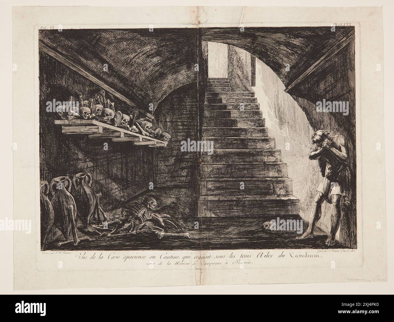 Blick auf den geräumigen Keller oder die Kantine, unter den drei Flügeln des Cavedium, Innenhof des Landhauses in Pompeji Piranesi, Francesco 1754 - 1810, Piranesi, Giovanni Battista 1720 - 1778, Piranesi, Francesco 1754 - 1810 Gravur, Print Allgemeines Lexikon der bildenden Künstler von der Antike bis zur Gegenwart: photomekanischer Nachdruck, Ulrich Thieme, Vol. XXVII, S. 79 vom 40559, 1965. Neues allgemeines Künstler-Lexicon, G. K. Nagler, Band 11, S. 363, Nr. 14, C 35579, 1835-1852 Vue de la Cave spacieuse ou Cantine, qui regnoit sous les trois Ailes du Cavedium, cour de la Stockfoto