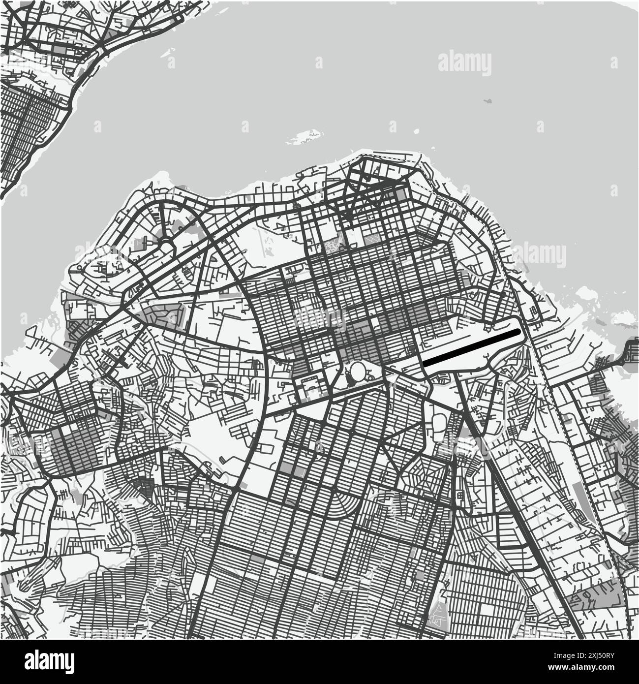 Karte von Kinshasa in der Demokratischen Republik Kongo in Graustufen. Enthält mehrschichtigen Vektor mit Straßen, Wasser, Parks usw. Stock Vektor